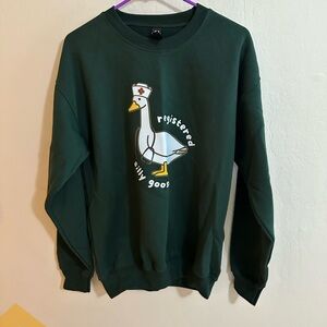 Dark Green Crewneck Sweatshirt with 'Registered Silly Goose' Graphic